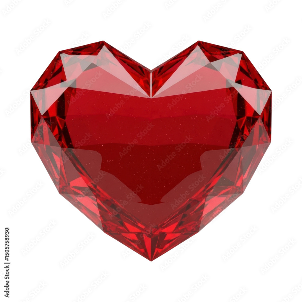 Brilliant 3D red crystal heart with many facets, symbolizing love and passion Brilliant 3D red crystal heart with many facets, symbolizing love and passion