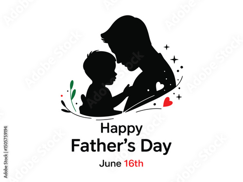 Silhouette of a father with his daughter, with the text Happy Father's Day, june 16th Father’s Day vector
