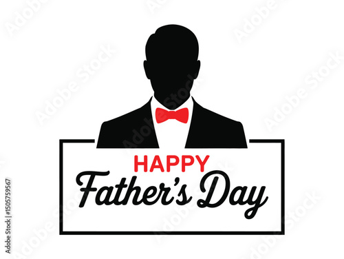 Happy Father's Day Greeting with, Silhouette of Man in Suit and Red Bow Tie, Holiday Celebration