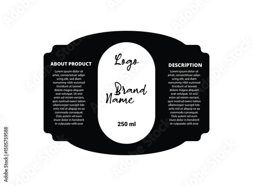 Bottle Label Template Design Black Brand Packaging Product Vector Illustration