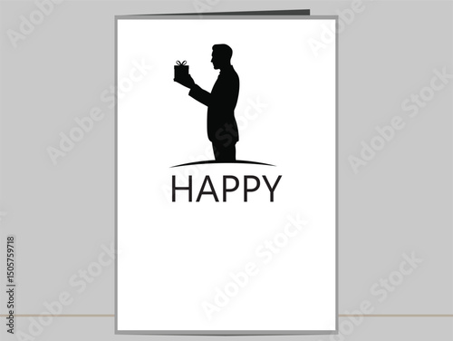 Minimalist Happy Father's Day card, silhouette of man holding gift, fathers day card with blank space