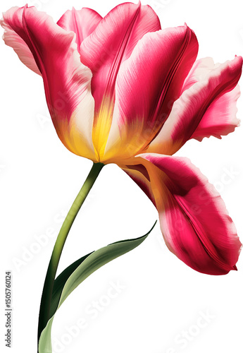 Blooming tulip flower isolated on a transparent background. Vintage painting style illustration.