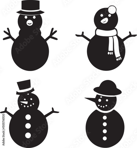 snowman illustration, snowman icon, snowman silhouette vector isolated on white background