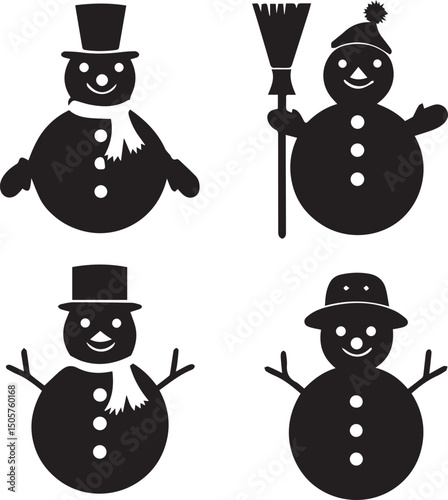 snowman illustration, snowman icon, snowman silhouette vector isolated on white background