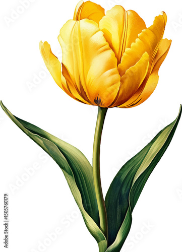 Blooming tulip flower isolated on a transparent background. Vintage painting style illustration.