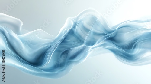 Minimalist abstract soft flowing waves in pastel blue and white tones, smooth elegant curves drifting across a bright clean background, serene and modern. Created Using: Digital painting techniques,