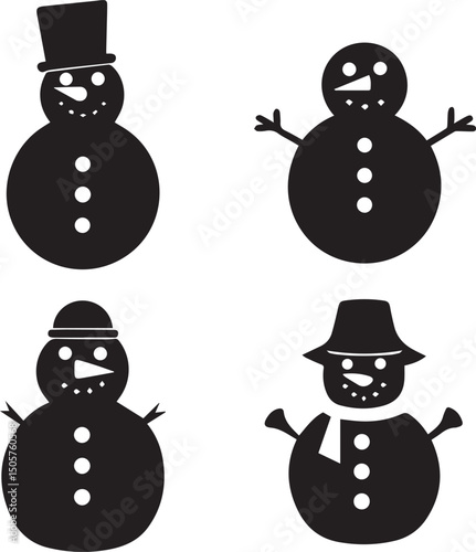 snowman illustration, snowman icon, snowman silhouette vector isolated on white background