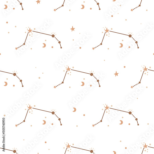 Aries Star Constellation seamless pattern - Celestial hand drawn vector pattern in flat style.