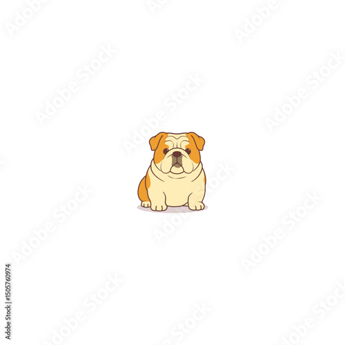 Cute bulldog sitting cartoon, vector illustration