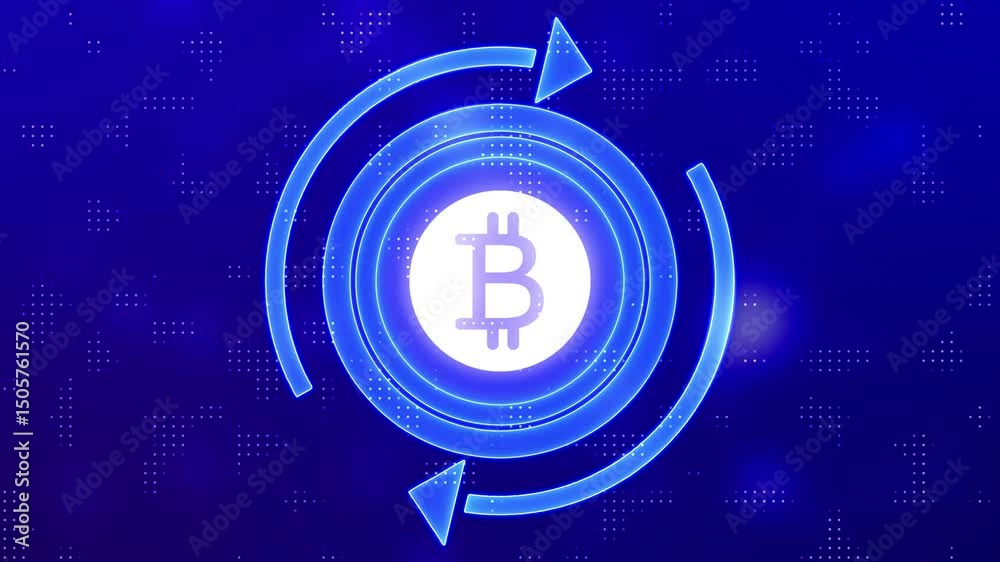 Concept of Bitcoin Crypto Currency Shown on Digital Neon Tech Background to Represent Blockchain, Future Money, Digital Cryptocurrency Exchange.