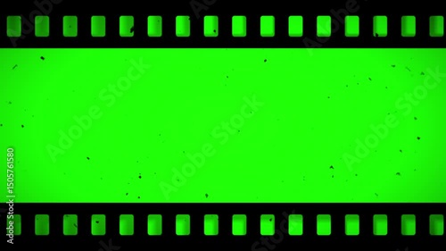 Old film reel border with dirt and green screen