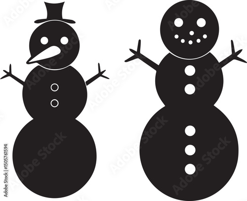 snowman illustration, snowman icon, snowman silhouette vector isolated on white background