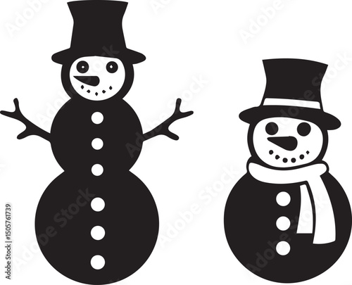 snowman illustration, snowman icon, snowman silhouette vector isolated on white background