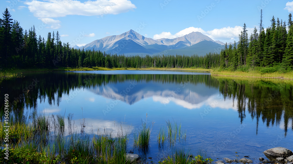 Obraz premium Scenic mountain lake landscape with forest reflection