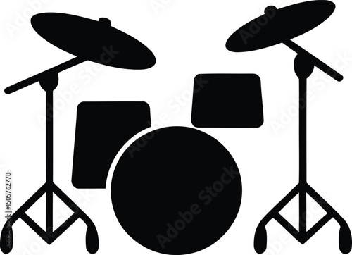 Black silhouette of a drum kit suitable for music theme background or logo design elements