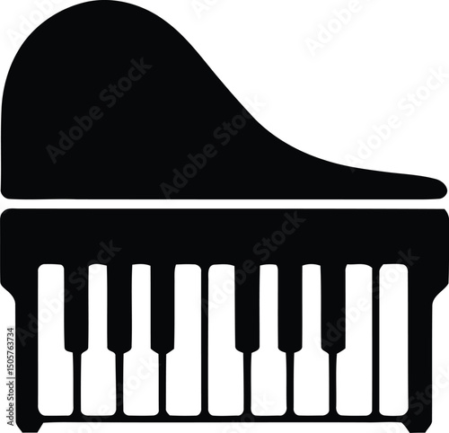 Elegant black and white piano silhouette illustrating musical instruments and artistic concepts perfect for design elements and creative projects