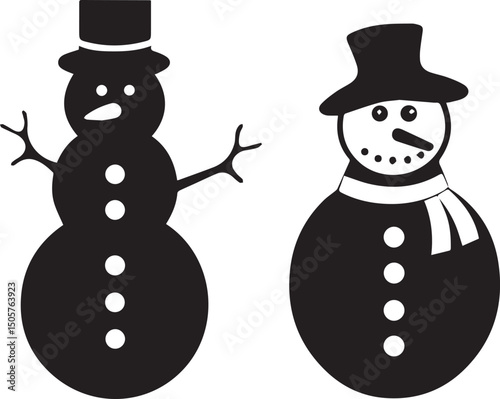 snowman illustration, snowman icon, snowman silhouette vector isolated on white background