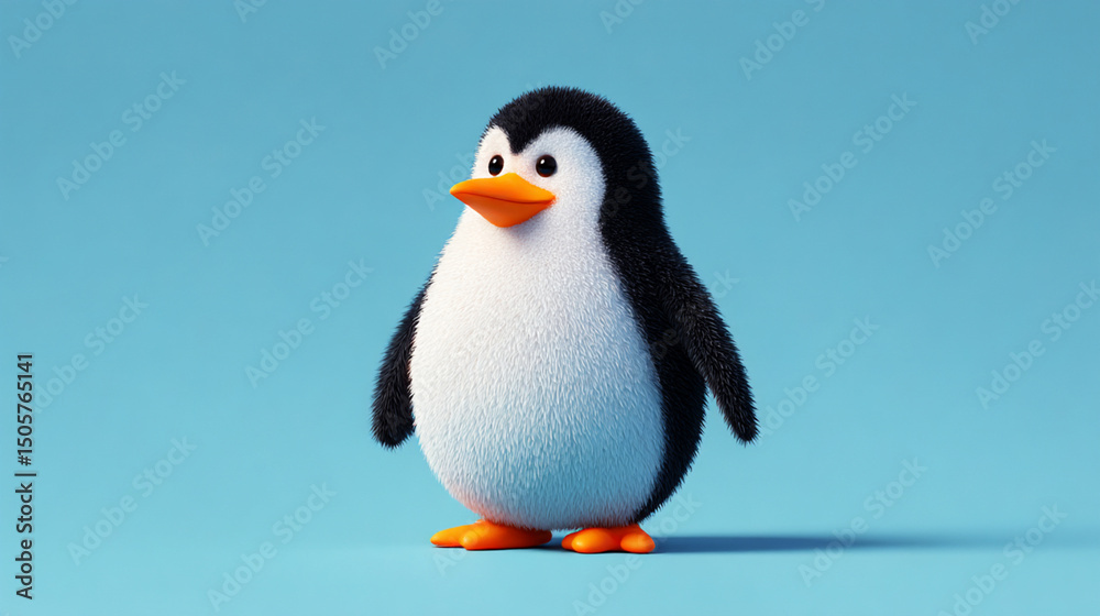 Obraz premium A cartoon penguin standing on a light blue surface with a light blue background in a studio setting