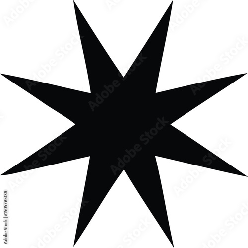 Simple black starburst on a white background illustrating symbolism and design for various creative applications