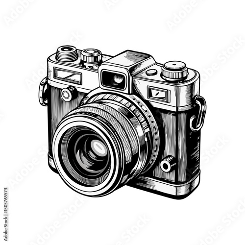 Detailed Illustration of a Classic Analog Camera