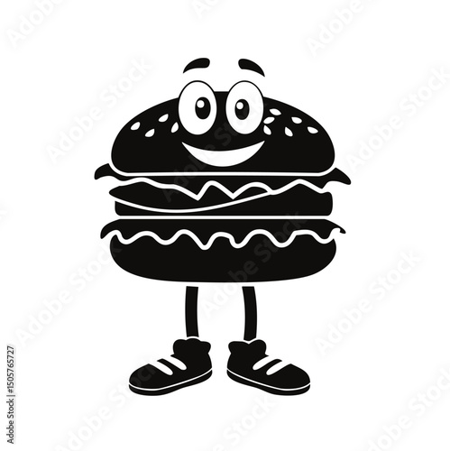Happy hamburger cartoon character fast food icon