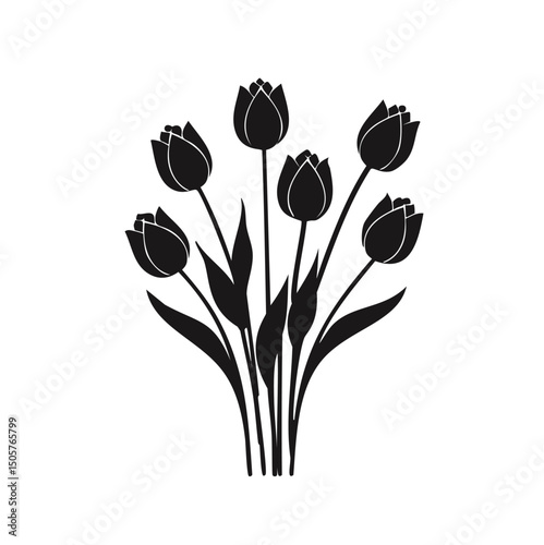 Elegant black silhouette tulip bouquet spring flowers