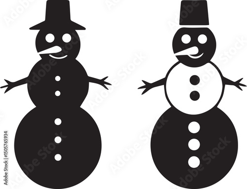 snowman illustration, snowman icon, snowman silhouette vector isolated on white background