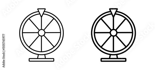 Minimalist fortune wheel icon isolated on transparent background, vector outline illustration for luck, chance games and contests