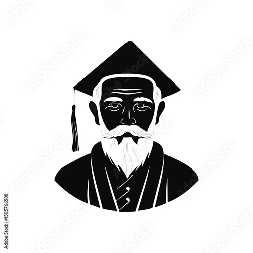 Wise elderly professor graduation cap gown portrait
