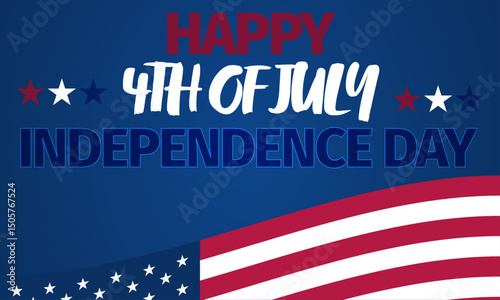Happy 4th of July Banner for American Independence Day with part of the Stars and Stripes on old glory blue