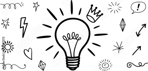 Bright idea lightbulb crown doodle design