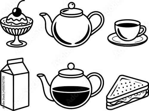 Breakfast icons tea coffee milk sandwich ice cream