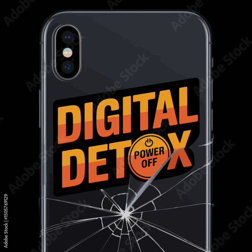 Broken Smartphone Screen Digital Detox Power Off Sticker Design Technology Problem Solution Orange Black Graphic Modern Minimalist Clean Simple Background Image Illustration       
