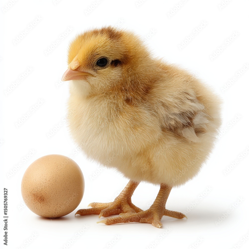 Obraz premium Adorable fluffy chick beside a speckled egg.