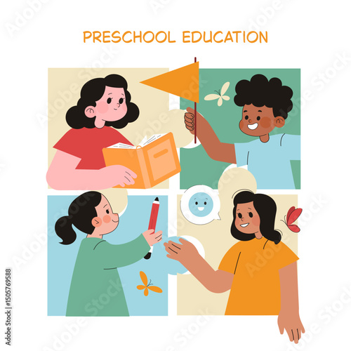 Preschool Education. Flat Vector Illustration