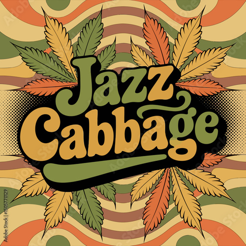 Photography Groovy Retro Jazz Cabbage Design Vintage Style Psychedelic Cannabis Leaves 70s S