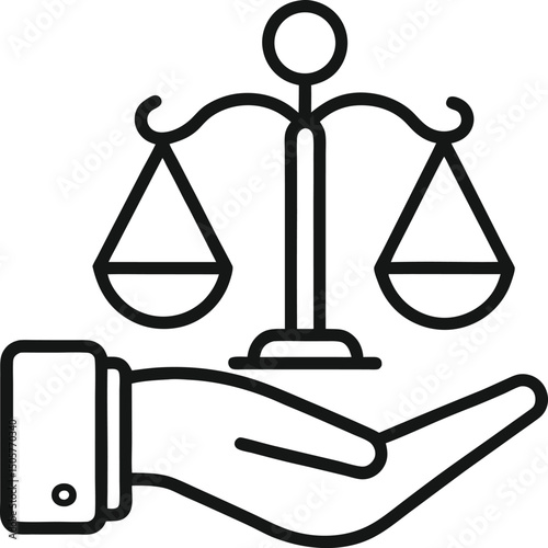 Hands Holding Justice line art vector illustration on transparent background.
