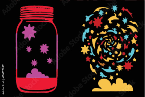 Colorful Jar with Abstract Design and Spiraling Elements of Art