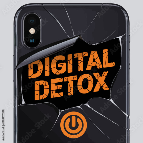 Broken Smartphone Screen Digital Detox Concept Technology Illustration Modern Design Graphic Resource Digital Wellbeing Offline Mode Relaxation Stress Free Mental Health Smartphone