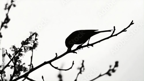 silhouette of bird perched on tree branchsilhouette of bird perched on tree branch.