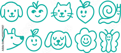 Funny pets, dogs and cats, vector illustration in trendy flat simple linear style, funny mascot and cartoon character, friendly stickers and badges for advertising, social media