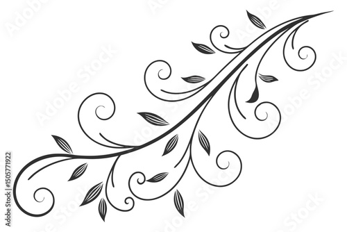 Abstract floral design with swirling patterns and vintage ornamental elements in black silhouette style
