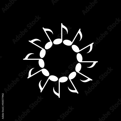 Circle Shape Created by Musical Notation Icon Symbol, can use for Logo, Pictogram, Emblem, Musical Illustration, Decoration, Ornate, Cover, Framework or Graphic Design Element. Vector