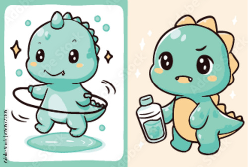 Cute Dinosaur Illustrations in Vector Art Style for Kids' Designs