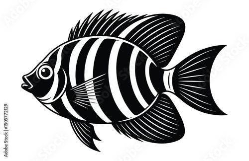 Discus fish silhouette in black vector style on white background

