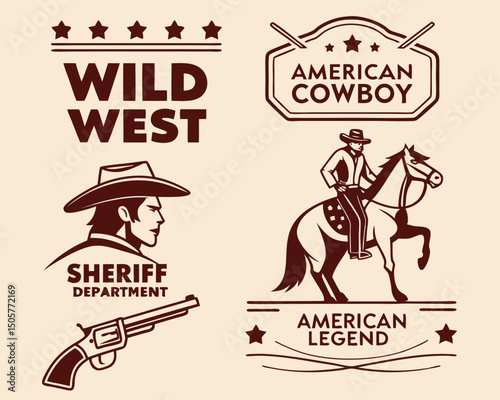 Vintage Wild West Badges & Emblems Collection – Western Style Design