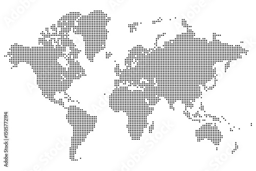 A realistic dotted world map illustration showing point based earth design. Ideal for web, prints, or data visuals, dotted world map is both functional and attractive. Creative dotted vector world map