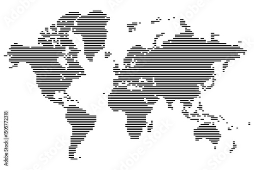 A modern line shape world map showing every dotted world map border. Dotted world map style uses abstract mapping to represent countries in a simple dotted world map view. Line shape map