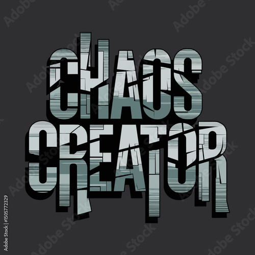 Chaos Creator Graphic Design Textured Abstract Art Print Modern Stylish Typography Design Element Unique Bold Letters Distressed Glitch Effect Background Image type font grey blue 