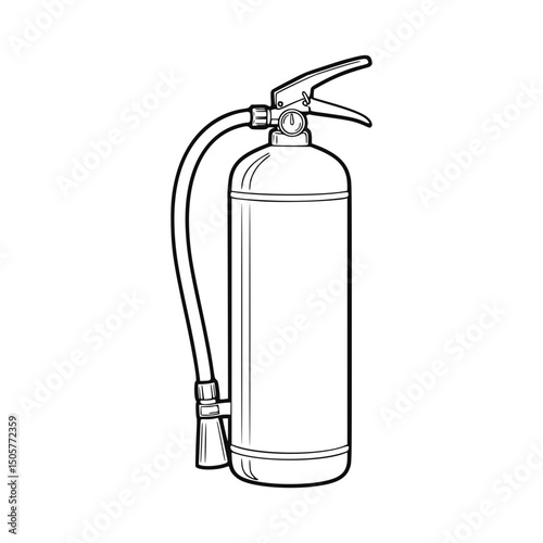 Fire extinguisher illustration, line art style, black and white, for safety guides